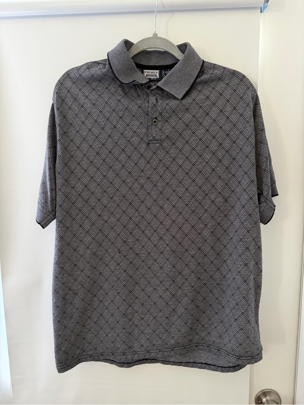 Premier Men's Charcoal Diamond-Pattern Polo